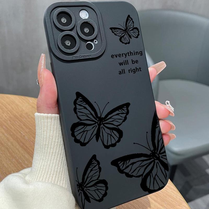 Spring Butterfly Slogan Pattern Phone Case for Summer Gifts, Full Coverage Camera Protect Shockproof Cellphone Cover for iPhone Series, Phone Protector for 11 12 13 14 Pro Max Cases, Fall PC Smartphone Protective Accessories, Men Gifts