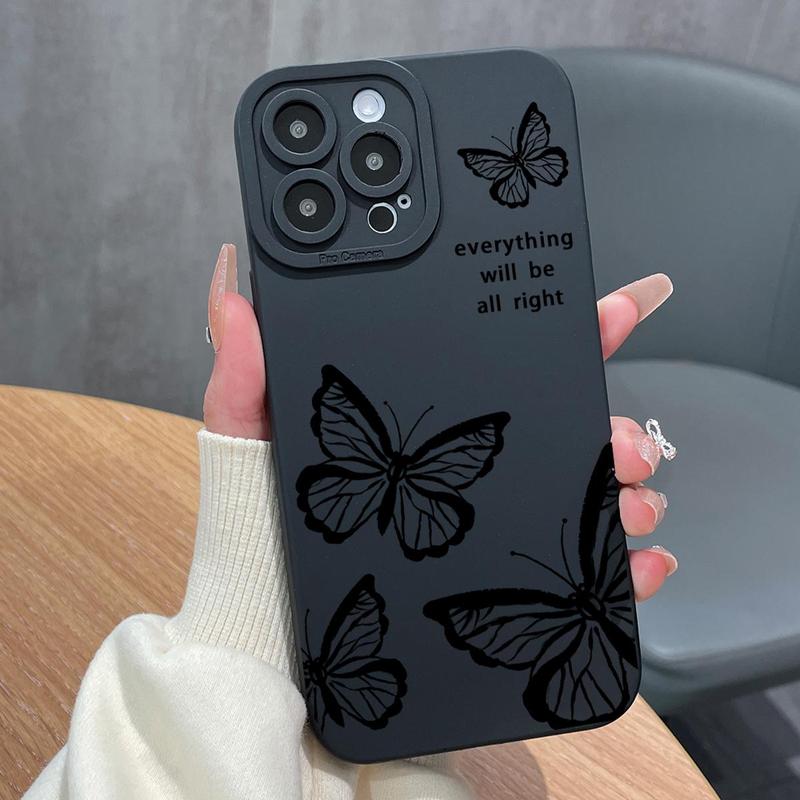 Spring Butterfly Slogan Pattern Phone Case for Summer Gifts, Full Coverage Camera Protect Shockproof Cellphone Cover for iPhone Series, Phone Protector for 11 12 13 14 Pro Max Cases, Fall PC Smartphone Protective Accessories, Men Gifts