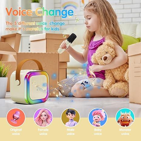 Portable karaoke machine with 2 wireless microphones, mini portable Bluetooth speaker with wireless microphone, suitable for gifts for children aged 4-12, boys, girls, adults, parties, family KTV, outdoor, travel and multiple occasions