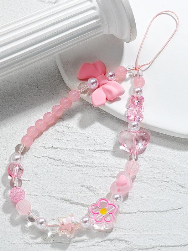 Sweet Bow & Flower & Heart & Beaded Design Phone Chain, Cute Mobile Phone Lanyard, Fashion Keychain for Women & Girls