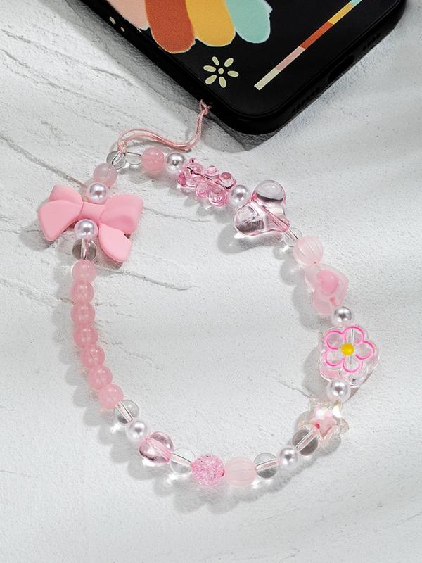 Sweet Bow & Flower & Heart & Beaded Design Phone Chain, Cute Mobile Phone Lanyard, Fashion Keychain for Women & Girls