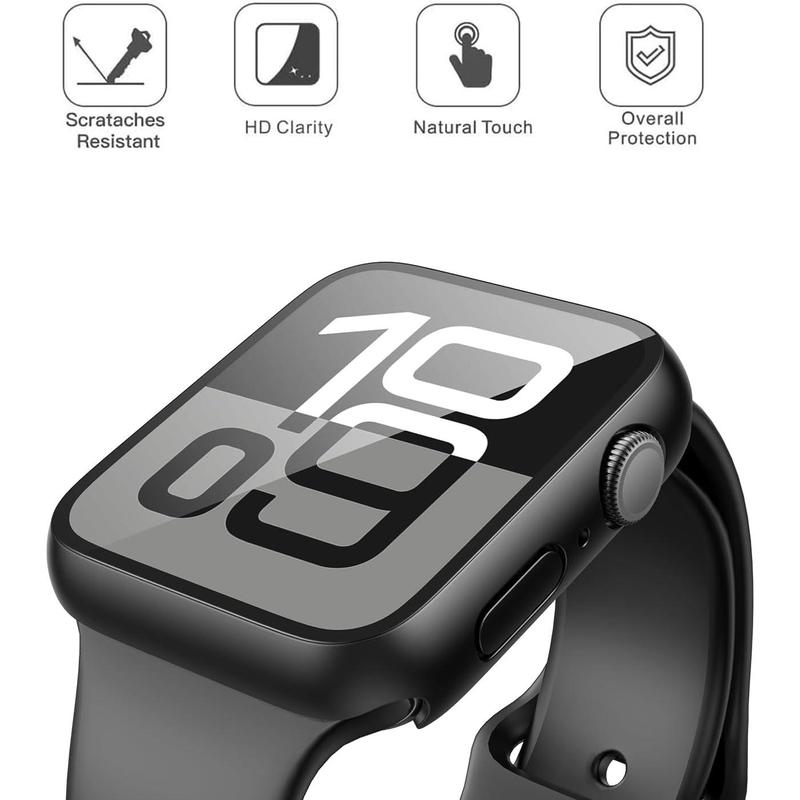 2 Tempered Glass Case Compatible for Apple Watch Series 10 (2024) 46mm, Hard Screen Protector Overall Protection Ultra-Thin Lightweight Scratch-Resistant Cover for iWatch, Satin Black