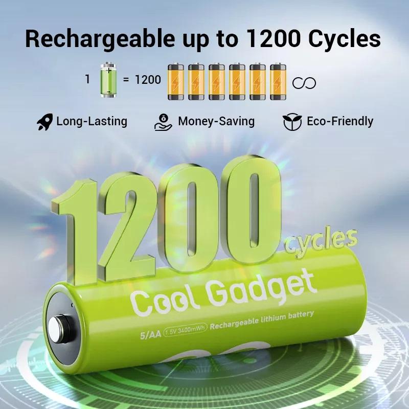 4-Pack AA AAA Type-C Rechargeable Li-ion Battery  Charging, Batteries Accessories Devices Port Lithium, Sustainable & Cost-Effective