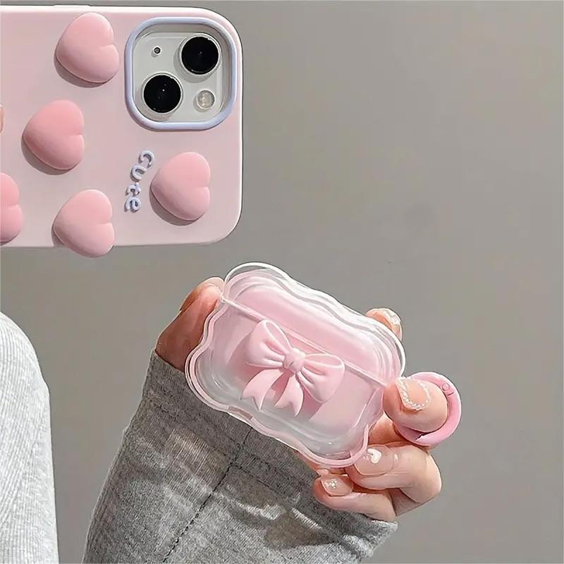 Cute  Clear Case for AirPods Pro 2 1 Gen, Girly 3D Bow Design Soft TPU Protective Shockproof Kawaii Apple iPod Pro 2nd 1st Generation Cover with Cleaner Pen & Keychain Girls Women 2023 2022 2019 - Pink