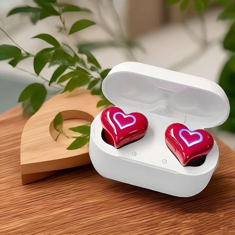 Heart Design Wireless Earphone, Earphone with LED Light, Waterproof Earbuds Suitable for Gaming, Student, Boyfriend, Girlfriend