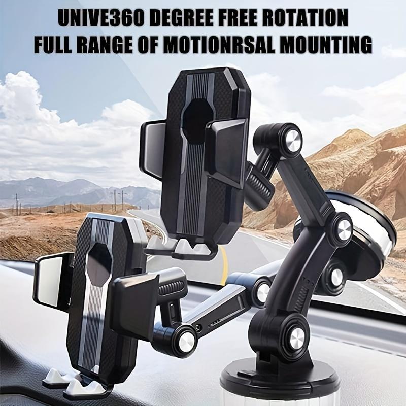 Universal Car Phone Holder, Strong Suction Cup Phone Mount with Reinforced Arm for Small Cars & Trucks, Foldable Phone Stand for Easy Storage & Travel