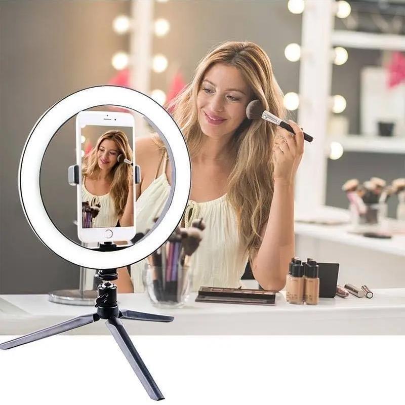 10 Inch Selfie Ring Light With Tripod & Phone Holder, 3 Color Selfie Light, Brightness Adjustable Fill Light, Vlogging Equipment For Makeup Live-Streaming