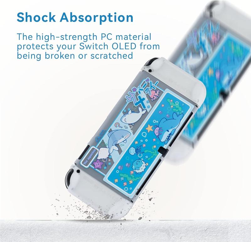 GeekShare Protective Case Slim Cover Case Compatible with Nintendo Switch OLED Switch Lite Console and Joy-Con, Shock-Absorption and Anti-Scratch Skin PC material Console Accessories Blue- Shark Party (Clear)