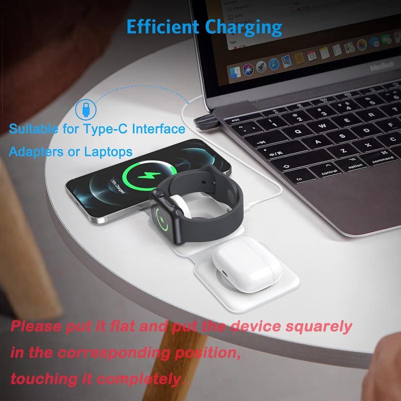 3-in-1 Wireless Charger, 1 Count Foldable Magnetic Travel Charger for Apple Watch, Multifunctional Wireless Charger for iPhone 15 14 13 12 11 Series & AirPods