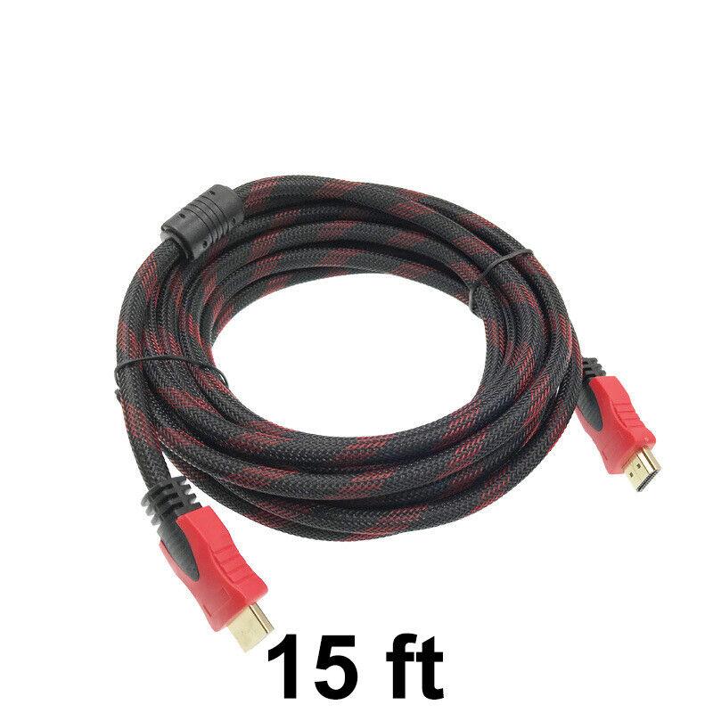 Premium HDMI Male To Male Cable Cord V1.4 Bluray 3D TV DVD PS4 PS5 HDTV Xbox LCD LED 1080P 15FT Red