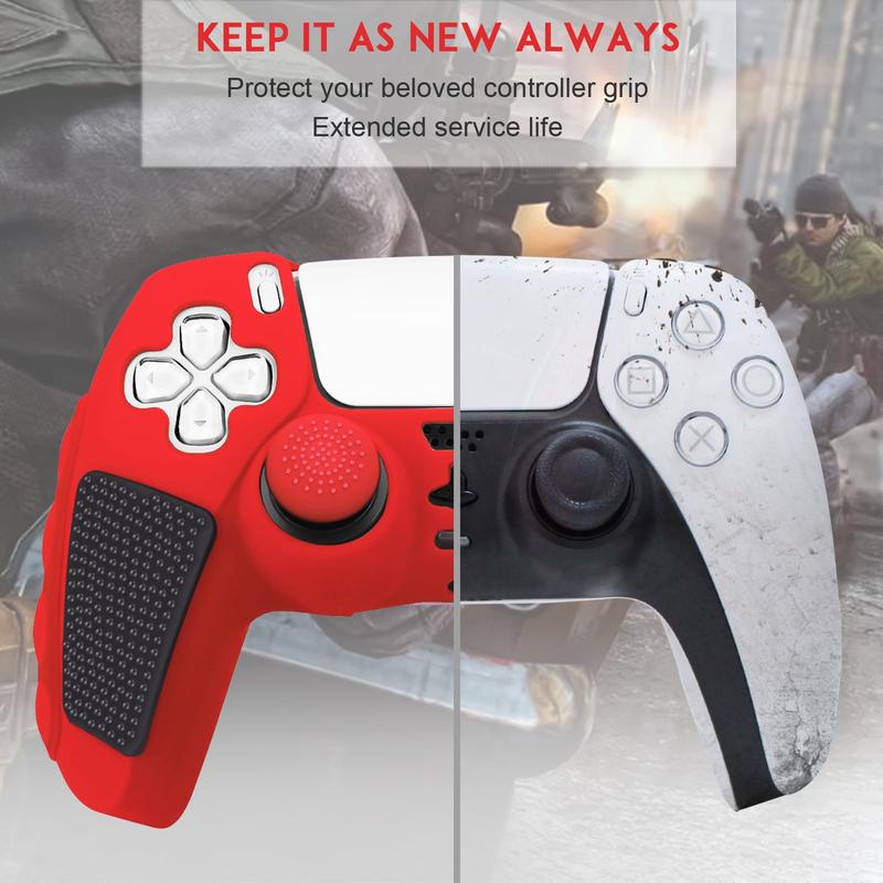 Game Controller Non-slip Protective Case with 8 Thumb Grip Cap, Silicone Soft Shell Game Controller Protective Cover, Console Accessories for PS5