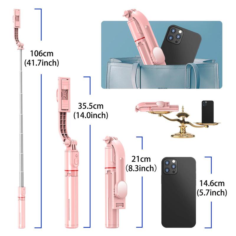 Portable Selfie Stick with BT Remote Control, 360 Degree Rotatable Adjustable Tripod Selfie Stick, Universal Phone Accessories for Android & iOS