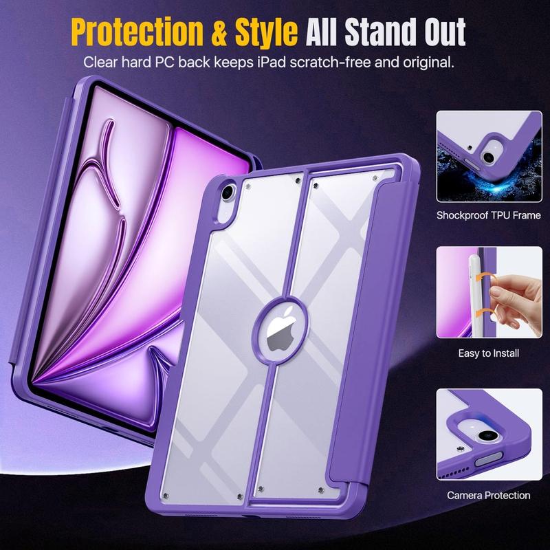 for iPad Air 6th Generation 11 Inch M2 Case 2024, iPad Air 5th 4th Gen Case 2022 2020 with Pencil Holder, [Magnetic Multi Angle Stand, Clear Back Cover], iPad Air 11