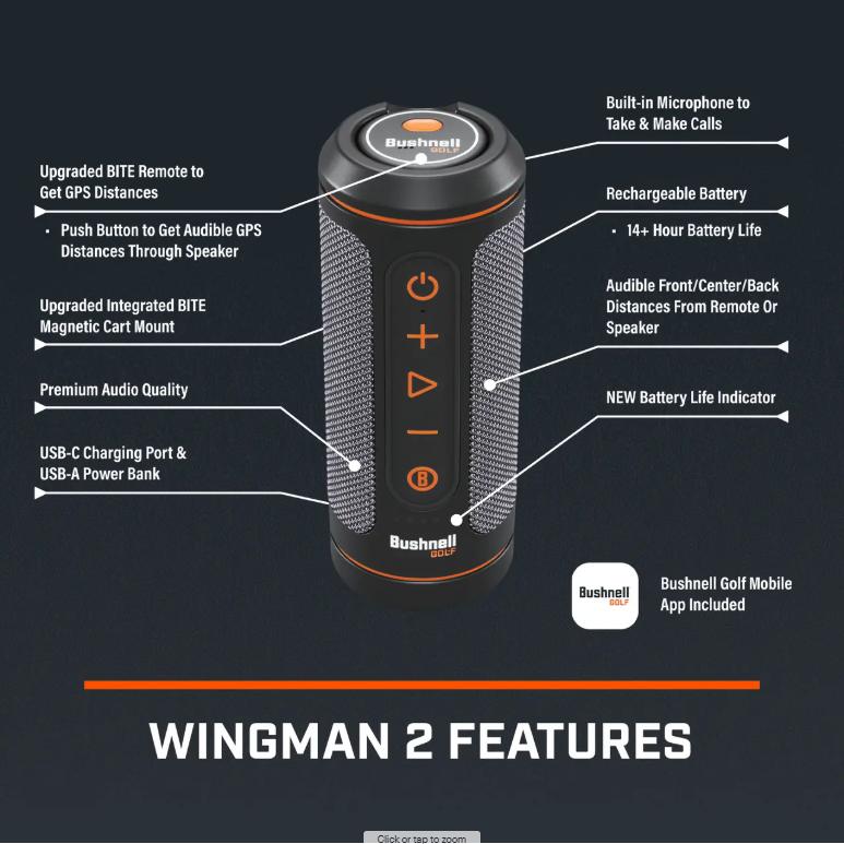 Bushnell Wingman 2 Golf GPS Bluetooth Speaker - Black