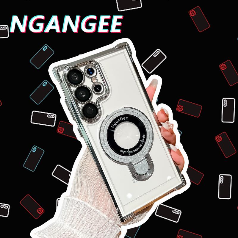 BlackFridayDeal NganGee Four Comers Shockproof CellPhone Cases with Sticky Holder Olated Clear Bracket Smartphone Protector Case for S22 to S24 Ultra