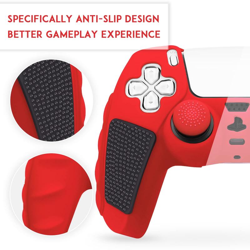 Game Controller Non-slip Protective Case with 8 Thumb Grip Cap, Silicone Soft Shell Game Controller Protective Cover, Console Accessories for PS5