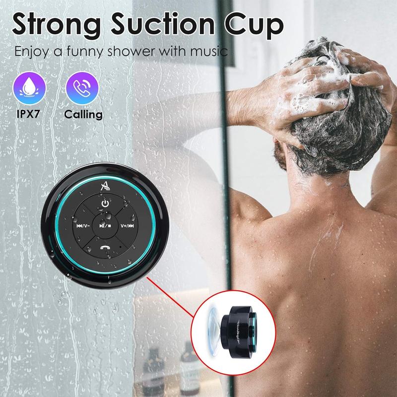 , Upgraded, Shower Speaker, Certified IPX7 Waterproof Bluetooth Wireless Speaker, Electronics Gifts for Girls Boys Men Women Kids, 5W Mini Portable Speaker with Suction Cup and Mic for Bathroom