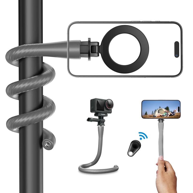 Magnetic Flexible Phone Mount Clamp Tripod Stand Stick Pole for Phones, Stroller Treadmill Tube Bike Motorcycle Phone Holder Attach Stand Accessories Arm Mount for iPhone Android Phones Black