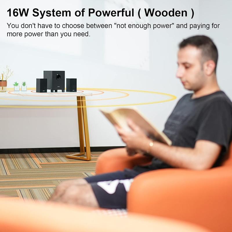 New USB-Powered 2.1 Multimedia Speakers System with Subwoofer, 16W Computer Speakers, Strong Bass, 3.5mm Audio Inputs for PC PS4 TV (Wooden Finish)