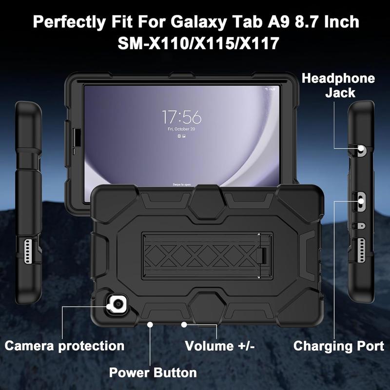 Case for Samsung Galaxy Tab A9 Case 8.7 Inch 2023 Model (SM-X110 X115 X117), Heavy Duty Shockproof Hybrid Three Layer Protective Cover with Kickstand for Samsung A9 Tablet 8.7