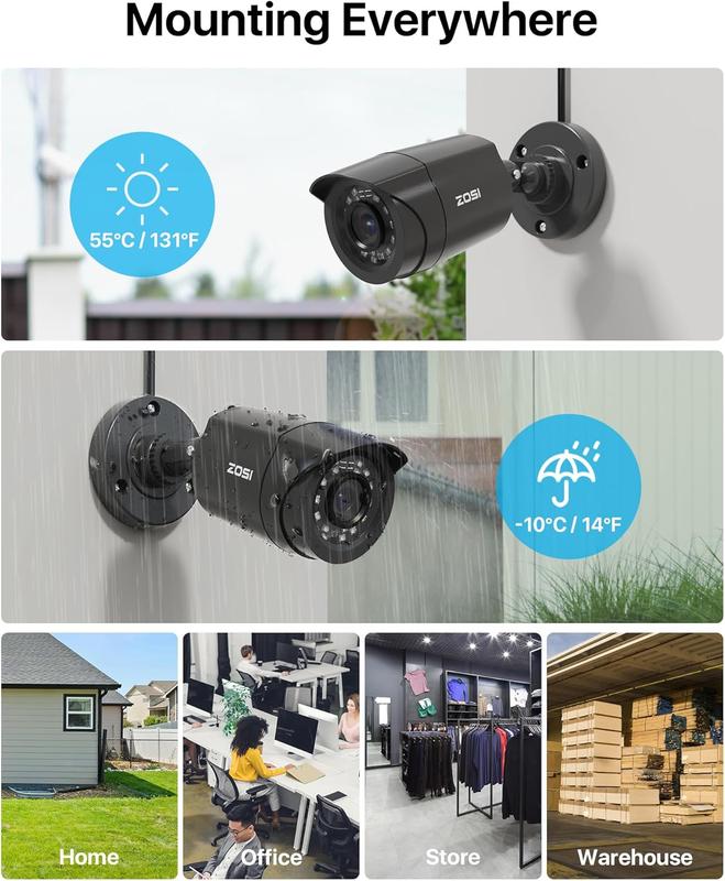 ZOSI 3K Lite 8CH Home Security Camera System Outdoor Indoor, AI Human Vehicle Detection, Night Vision, H.265+ 5MP Lite 8 Channel CCTV DVR, 8pcs 1080P 1920TVL Surveillance Bullet Cameras (No HDD)