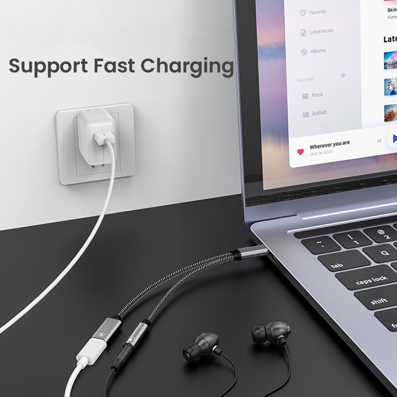 2-In-1 USB C To 3.5mm Headphone & Charger Adapter, 1 Count USB C PD 3.0 Port To Aux Audio Jack Fast Charging Dongle Cable Cord, Audio & Video Accessories