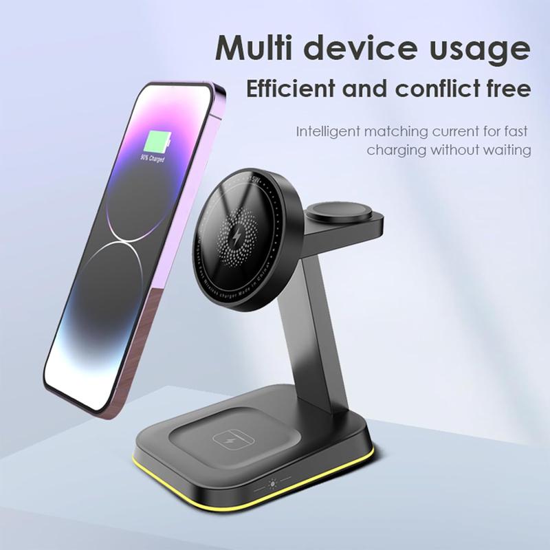 3 in 1 Wireless Charger, 15W Fast Magnetic Charging Station, Wireless Charging Stand Compatible with iPhone 15 14 13 12 11 Series, AirPods Pro 3 2, iWatch Ultra 9 8 7 6 5 4 3 2 SE, Stocking Fillers Gift