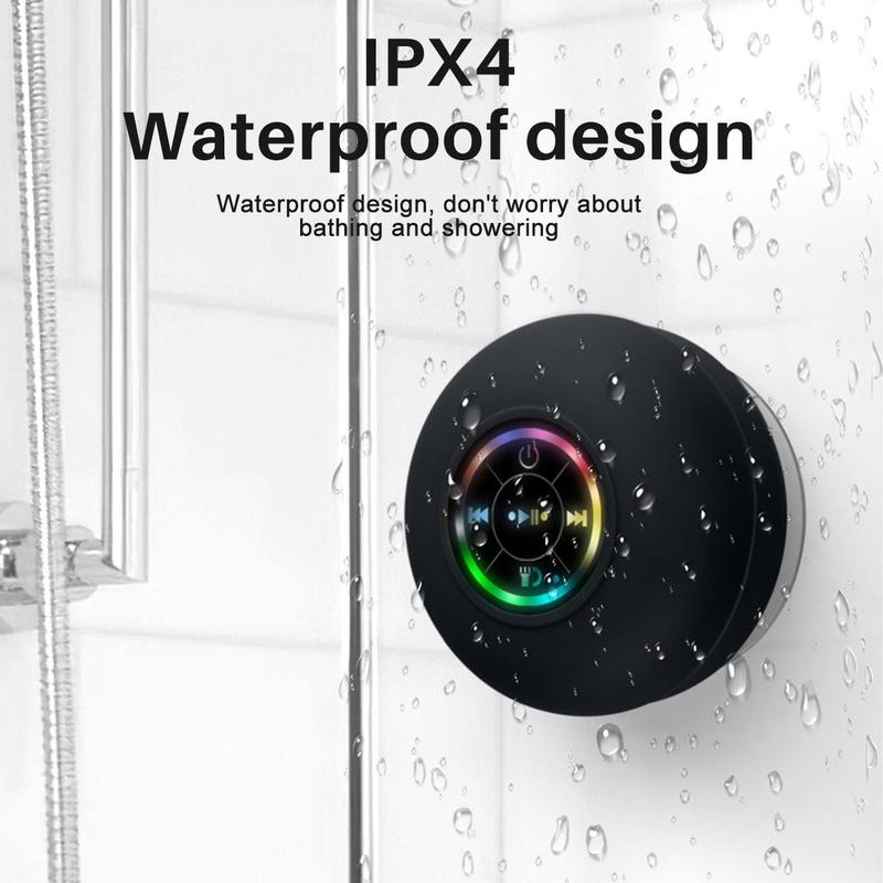 [FREE SHIPPING]Mini Bluetooth Shower Speaker, IPX4 Waterproof Bluetooth Wireless Speaker with Suction Cup, Portable Bluetooth Speakers with LED Light, Shower Speaker for Bathroom, Shower, Parties, Outdoor