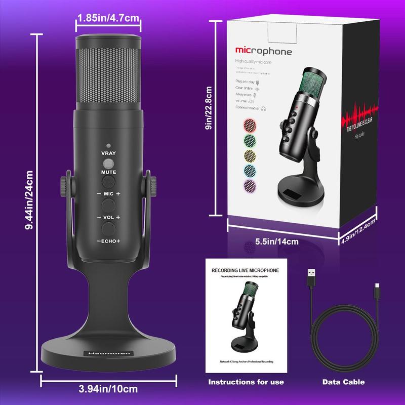 Protable USB Gaming Microphone, 1 Set RGB Light Effect Wireless Microphone, Wireless Microphone Suitable for Recording, Games, Meetings, Karaoke