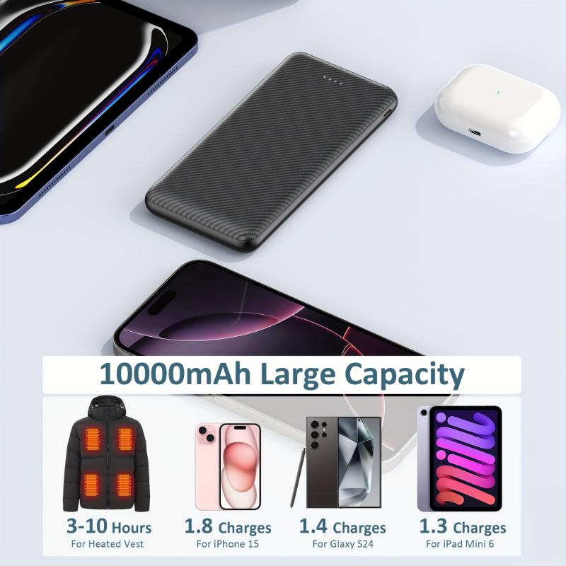 Battery Pack For Heated Vest, 10000mAh 5V 3A Power Bank Portable Charger For Heated Jackets Heated Hoodies