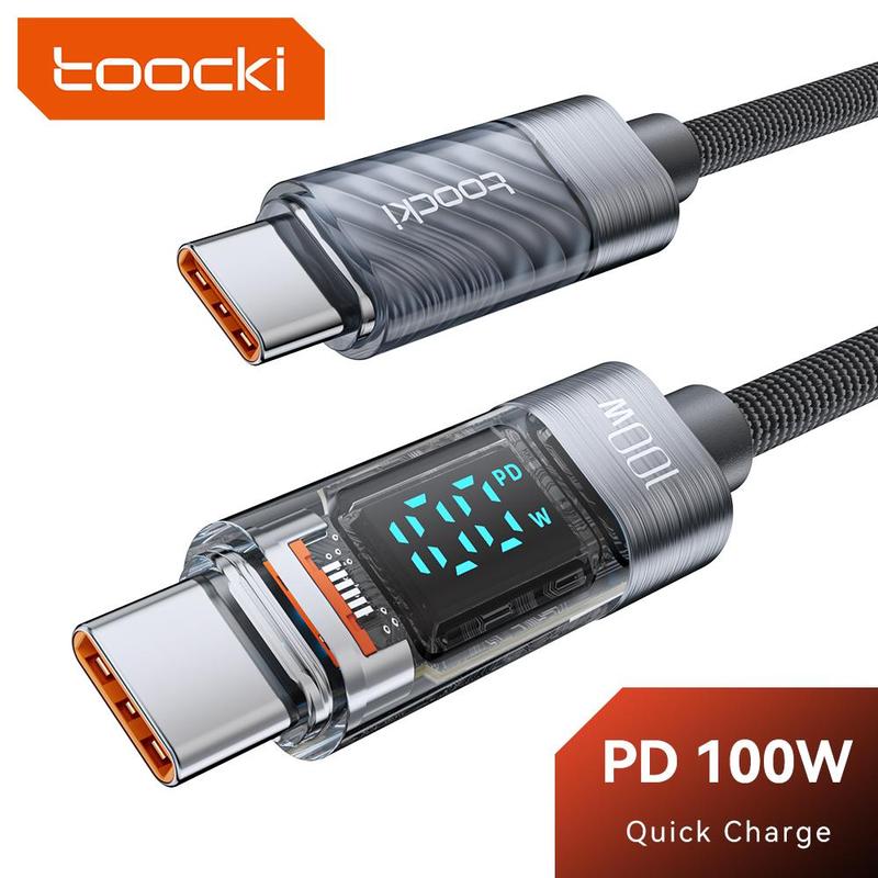 Toocki 100W Fast Charging Data Cable, 1 Count Smart Digital Display Charging Cable, C-C Data Cable Compatible with Huawei Xiaomi Samsung Honor