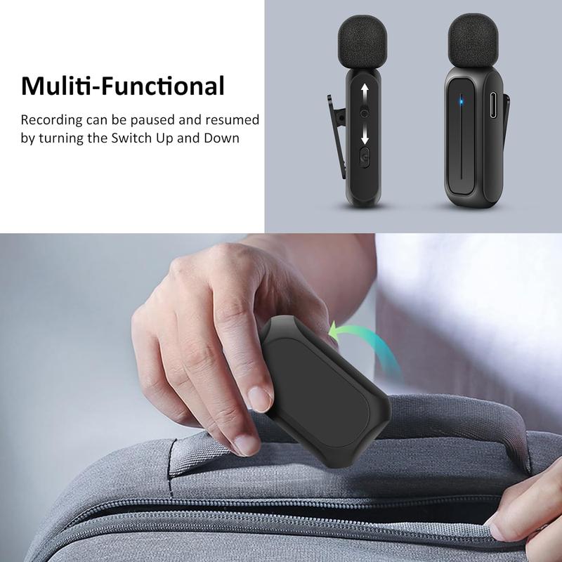 2 Pcs Wireless Lavalier Microphone for iPhone iPad Android with Charging Case 7H Clip on Lapel Microphone Wireless Audio Noise