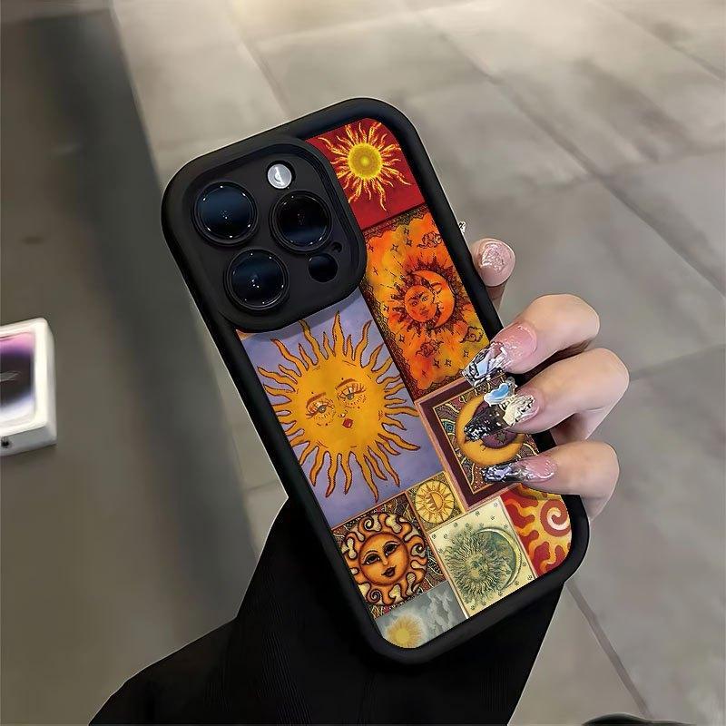 Sun & Moon Pattern Phone Case, Decorative Phone Protector Cover, Phone Accessories Compatible with iPhone 16 15 14 13 12 11 XS XR X Plus Pro Max