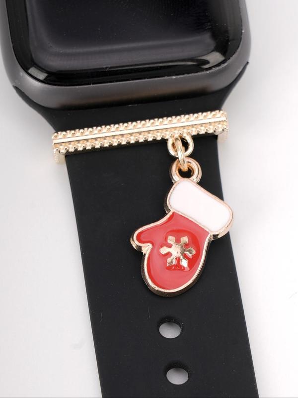 Christmas Themed Cartoon Red Gloves Charms, Fashionable Accessories for Apple Watch, Trendy Watch Accessories for Women