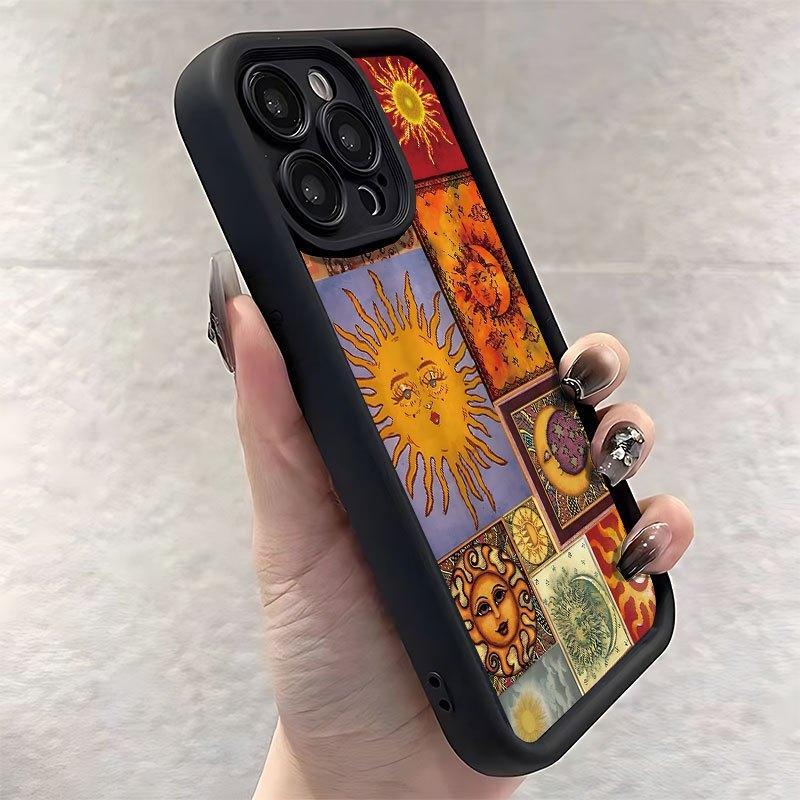 Sun & Moon Pattern Phone Case, Decorative Phone Protector Cover, Phone Accessories Compatible with iPhone 16 15 14 13 12 11 XS XR X Plus Pro Max