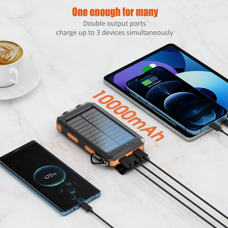 10000mAh Solar Power Bank for Summer Fall Gift, Dual USB Output Port Power Bank with Flashlight, Portable Wireless Car Charger, Solar Power Bank Charger for iPhone, Smartphone Charging Accessories