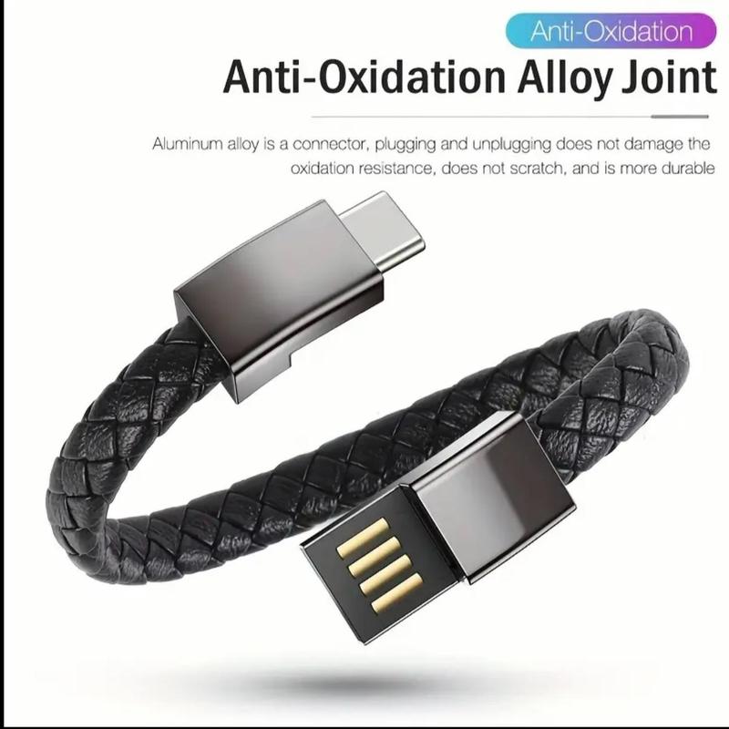 Fashionable USB Charging Bracelet Cable, Durable Double Braided Design Wrist Data Charging Cable, Suitable for iPhone & Type-C Devices