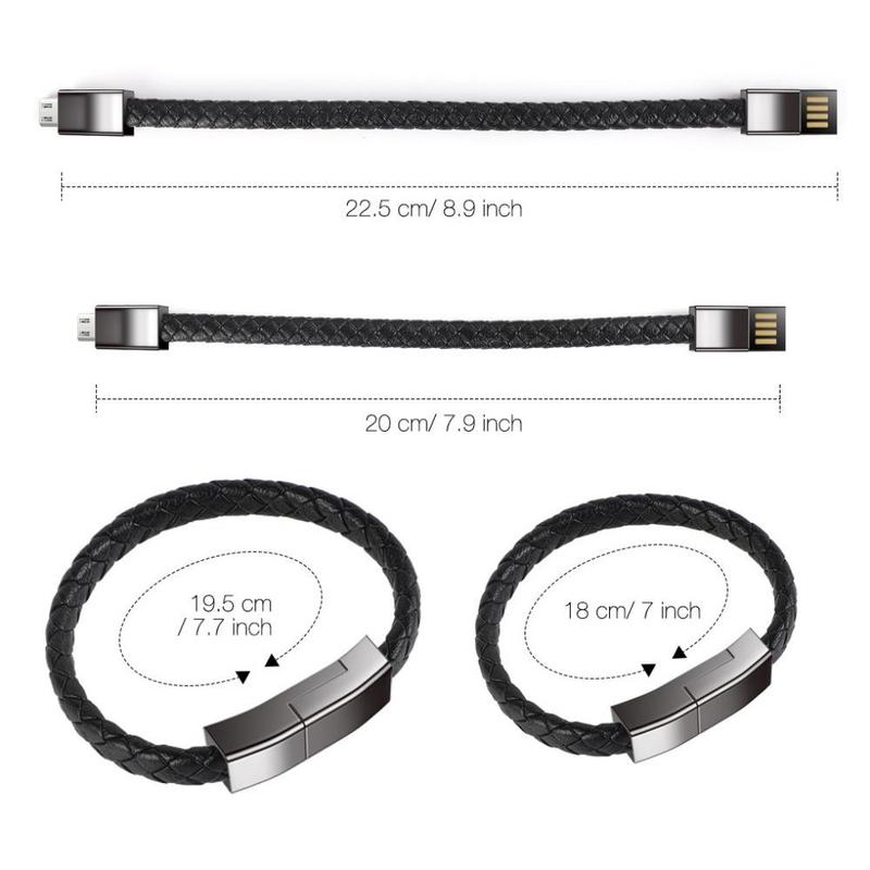 Fashionable USB Charging Bracelet Cable, Durable Double Braided Design Wrist Data Charging Cable, Suitable for iPhone & Type-C Devices