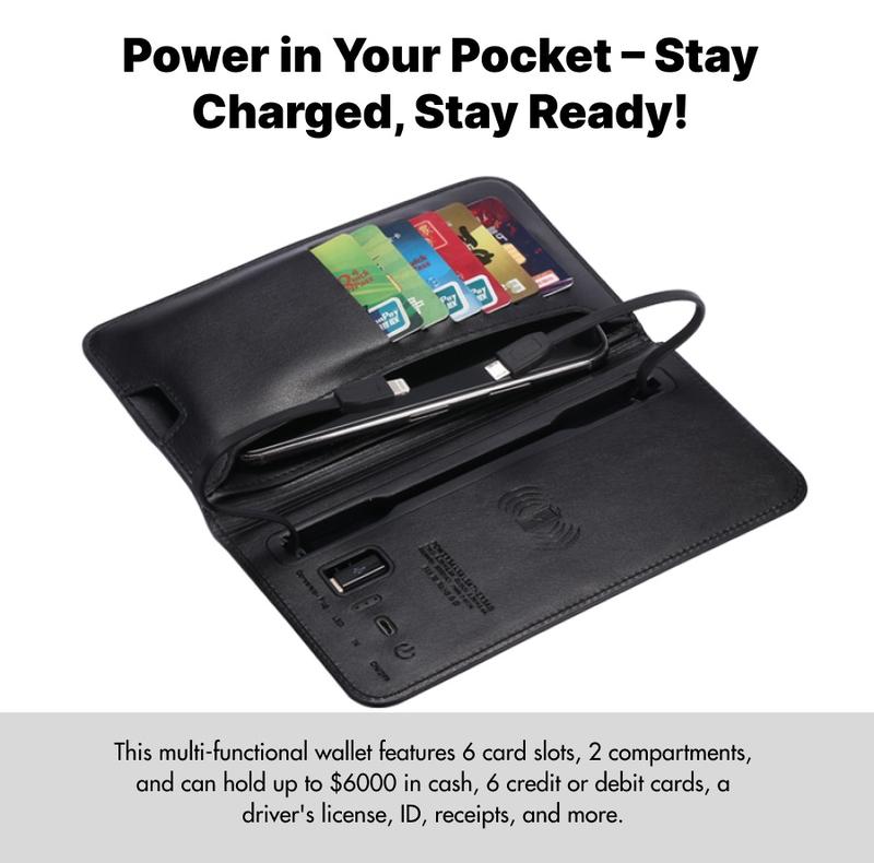 Wireless Charging wallet,built-in powerbank,For smartphone battery life,complete all the functions of a regular wallet,perfect as a Christmas gift power bank