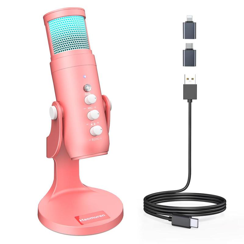 Protable USB Gaming Microphone, 1 Set RGB Light Effect Wireless Microphone, Wireless Microphone Suitable for Recording, Games, Meetings, Karaoke