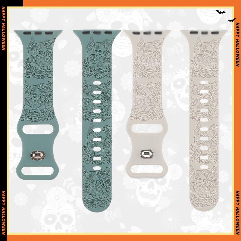 Fashion Skull Pattern Watch Band (Band Only), Soft Silicone Sport Wristband Replacement Band, Wearable Accessories Compatible with iWatch Ultra 1 2 Series SE 9 8 7 6 5 4 3 2 1