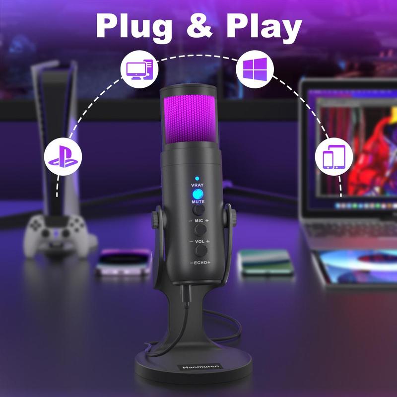 Protable USB Gaming Microphone, 1 Set RGB Light Effect Wireless Microphone, Wireless Microphone Suitable for Recording, Games, Meetings, Karaoke