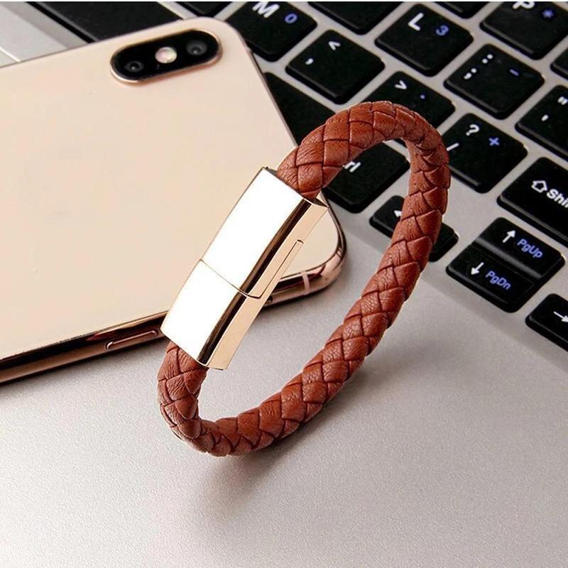 Fashionable USB Charging Bracelet Cable, Durable Double Braided Design Wrist Data Charging Cable, Suitable for iPhone & Type-C Devices