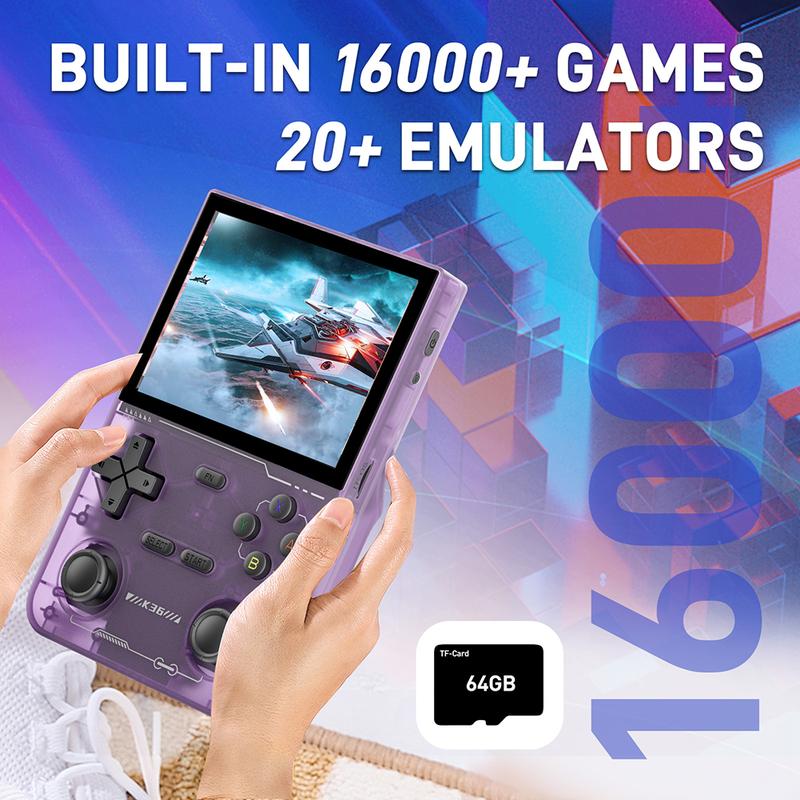 K36 Dual Joystick Handheld Retro Game Console  3.5 Inch IPS Screen Portable Video Game Console  portable gamer handheld retrogamer36s super nes game boy portable retro gameemulator portable gameconsole Charging Lithium Protection Chargeable hald  held