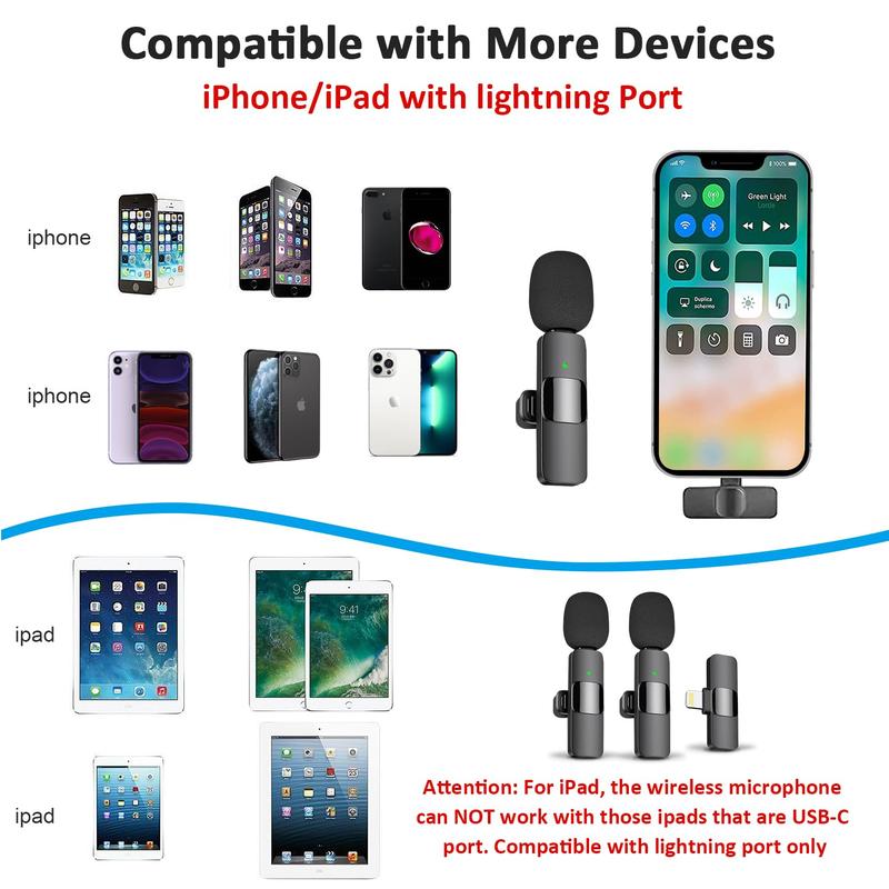 Professional Wireless Lavalier Lapel Microphone for iPhone15, iPad - Cordless Omnidirectional Condenser Recording Mic for Interview Video Podcast Vlog YouTub，※※※Only compatible with iPhone systems. Audio Smartphone audio android