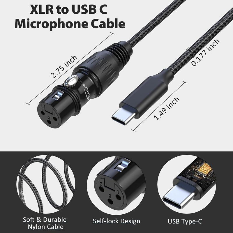 XLR to USB C  6ft, XLR to USB, USB C to XLR Female Microphone  Nylon Braided for  15, , , ,  Smartphone, Tablets, Notebooks