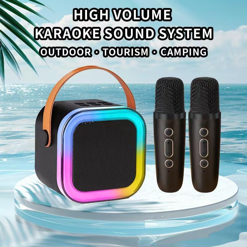 Summer Wireless Karaoke Speaker With Wireless Microphone & LED Light, Wireless BT Speaker With LED Ambient Light, Electronics Outdoor Speaker, Karaoke Machine For Home Party Birthday Gift, Mini Microphone