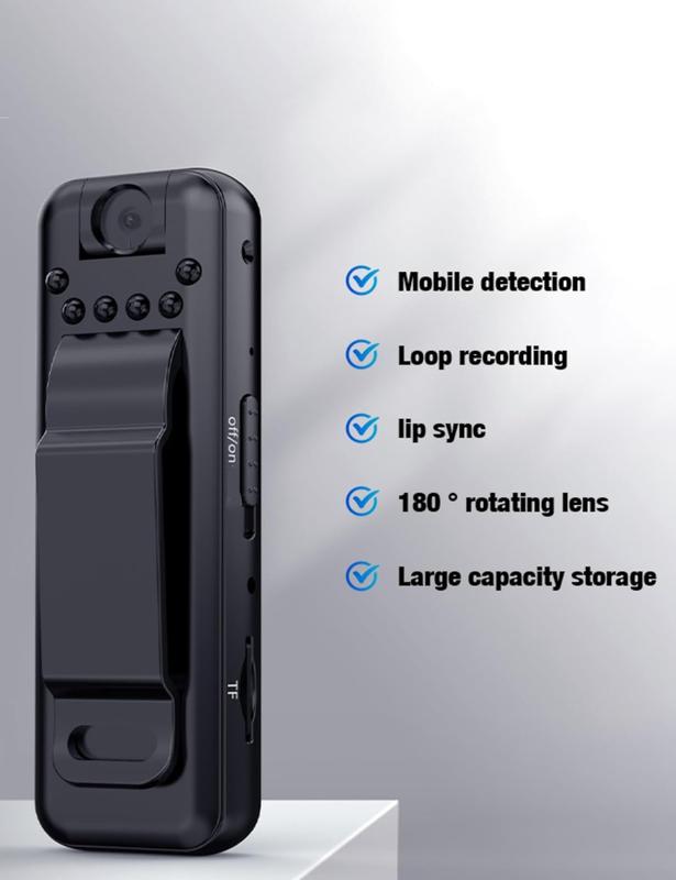 Portable Video Recorder, Mini Body Camera Video Recorder, Back Clip Pocket Camera, Infrared Night Vision, Small Camera for Home Outdoor Office Meeting Business Sports