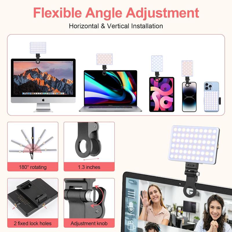 Selfie Light,Phone Light with Front & Back Clip,60 LED Portable Light with 3 Light Modes,3000mAh Rechargeable Video Light for Phone, iPhone, IPad, Laptop, Makeup,Live Stream,Vlog