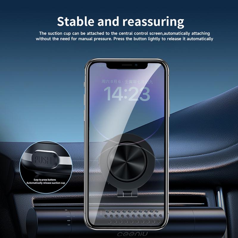 Electric Vacuum Magnetic Car Phone Mount - 360° Rotating Magnetic Phone Holder,Strong Magnetic Grip for Car Kitchen Mirro Gym Bath Shower Compatible with iPhone & Android (Black)